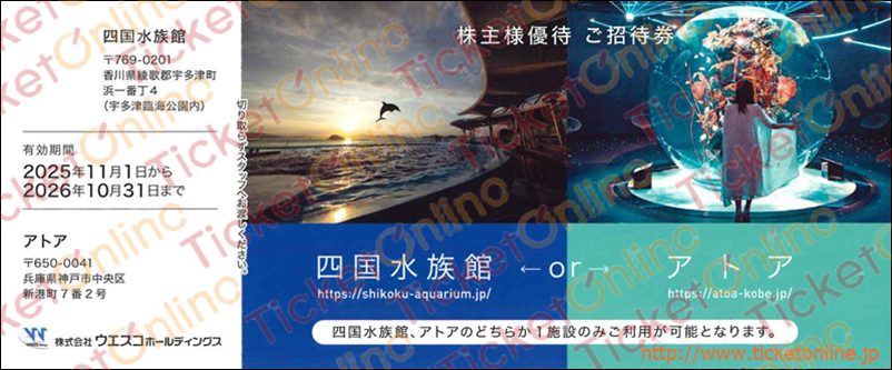 ウエスコホールディングス株主優待　四国水族館/アトア　1枚　～26年10月