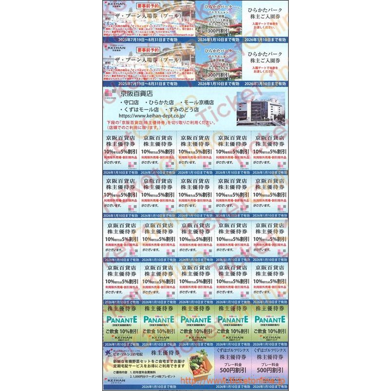 【優待カードなし】京阪電鉄株主優待ブックレット　(ひらかたパーク招待券2枚他)1冊　～26年1月10日