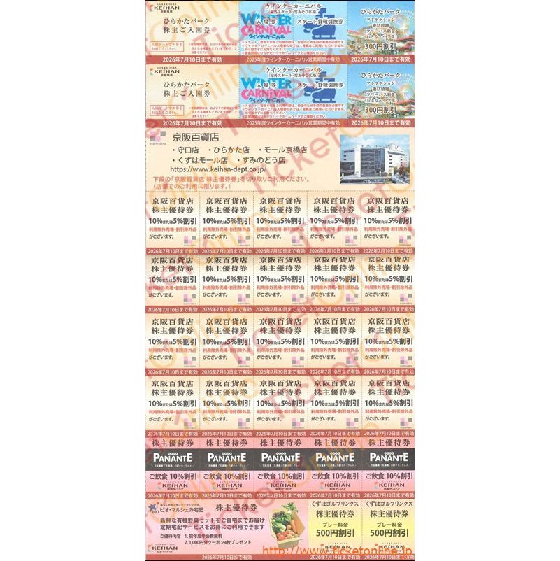 【優待カードなし】京阪電鉄株主優待ブックレット　(ひらかたパーク招待券2枚他)1冊　～26年7月10日