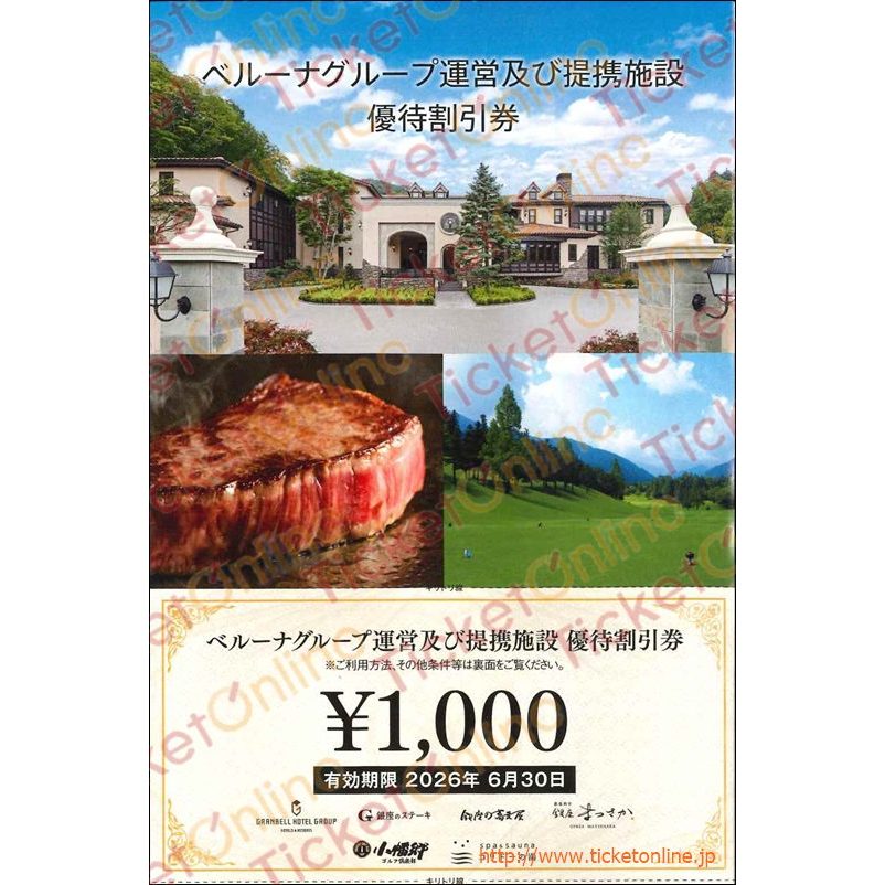ベルーナグループ運営提携施設株主優待割引（1000円）1枚　　～26年6月