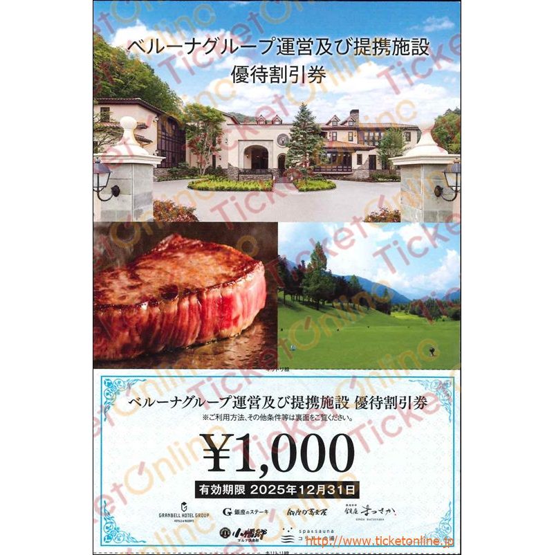 ベルーナグループ運営提携施設株主優待割引(1000円)1枚 ~25年12月