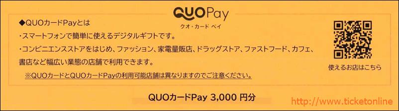 クオカードPAY　1枚　◇3000円◇