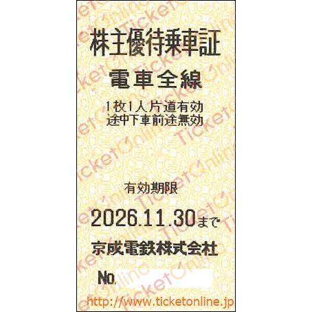京成電鉄 株主優待乗車証「乗車券(切符)」1枚 ~26年11月