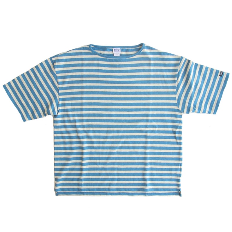 te001ss-bdbg HDCS BIG BORDER BOATNECK T SLATE BLUE × NATURAL