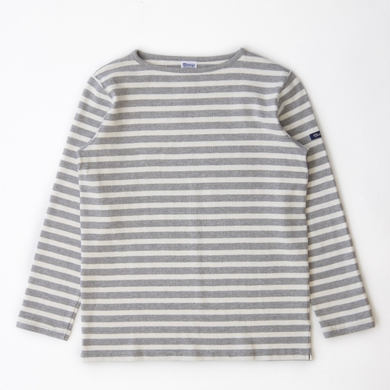 te001bd HDCS BOATNECK BORDER BASQUE SHIRT MIX GREY × NATURAL