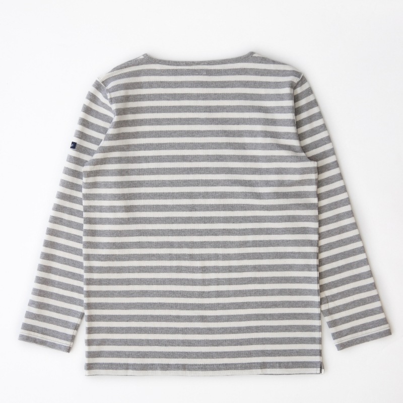 te001bd HDCS BOATNECK BORDER BASQUE SHIRT MIX GREY × NATURAL