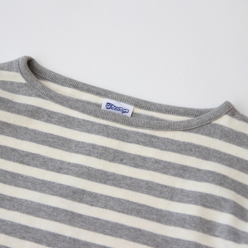 te001bd HDCS BOATNECK BORDER BASQUE SHIRT MIX GREY × NATURAL