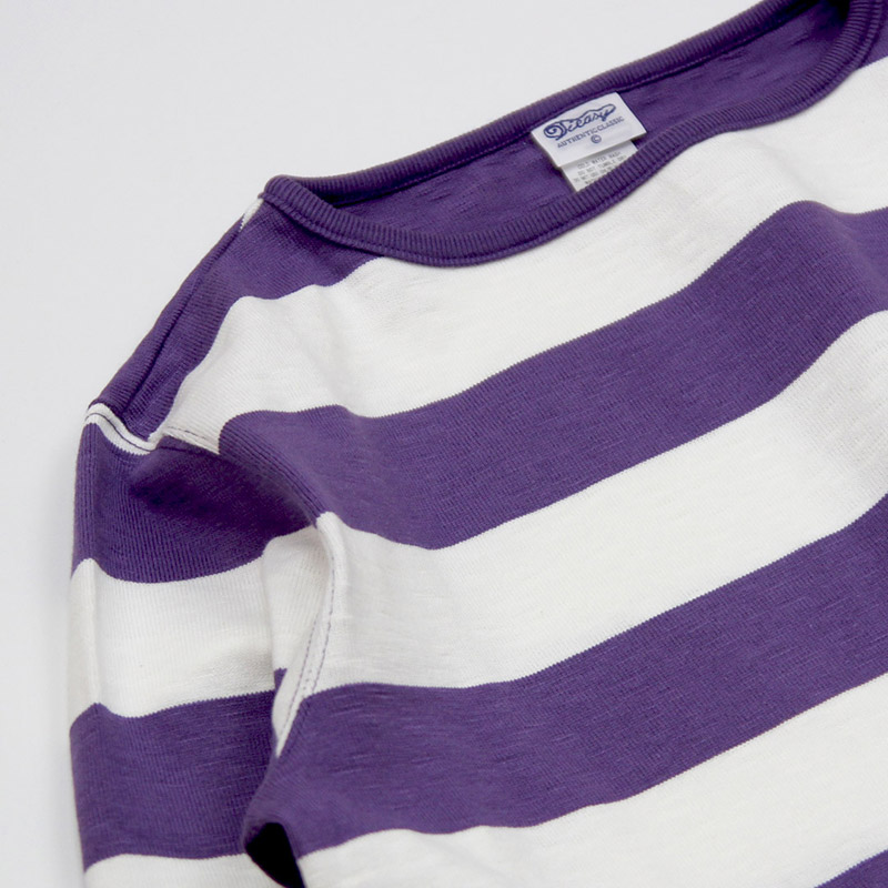 te001bd-w HDCS BOATNECK WIDE BORDER BASQUE SHIRT WHITE PURPLE