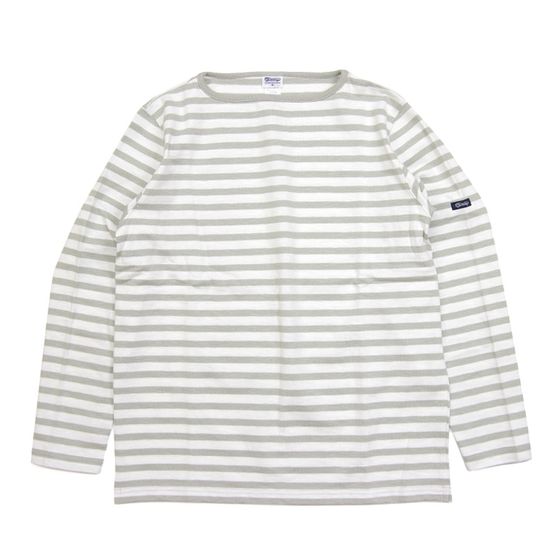 te001bd HDCS BOATNECK BORDER BASQUE SHIRT WHITE LT BEIGE