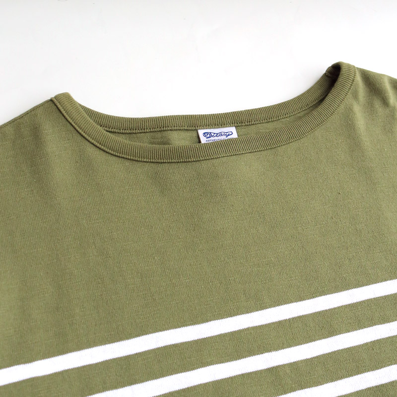 te001bdk-bg2 HDCS KATANUKI BIG BOAT NECK TEA GREEN × WHITE