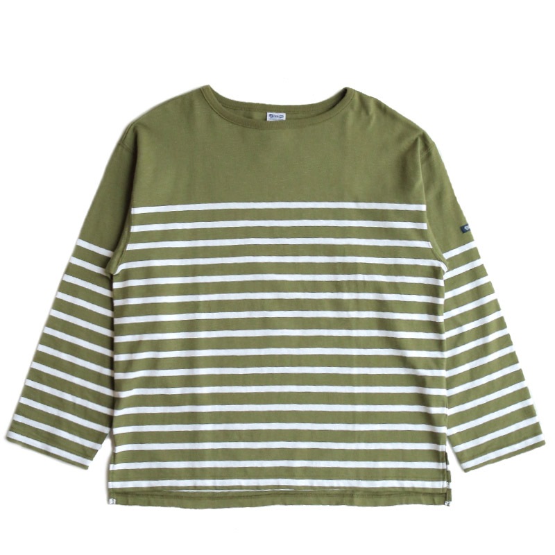 te001bdk-bg2 HDCS KATANUKI BIG BOAT NECK TEA GREEN × WHITE