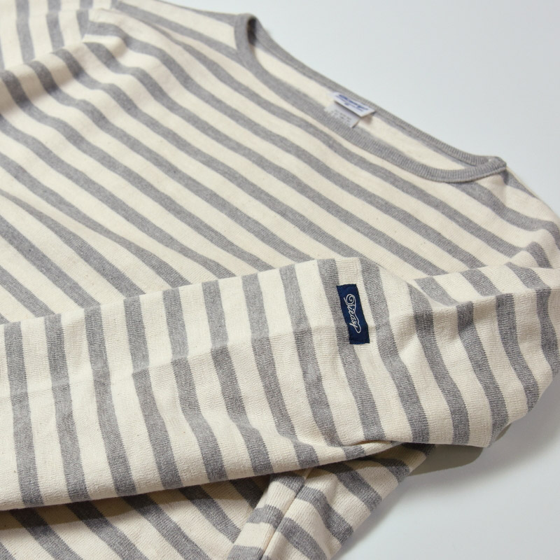 te001bd HDCS BOATNECK BORDER BASQUE SHIRT NATURAL MIXGREY