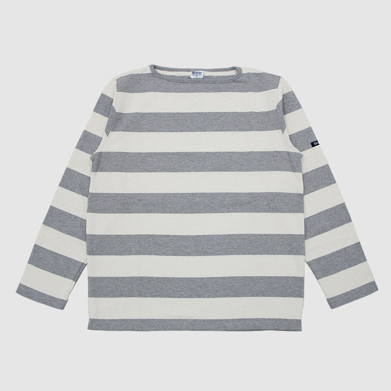 te001bd-w HDCS BOATNECK WIDE BORDER BASQUE SHIRT NATURAL MIXGREY