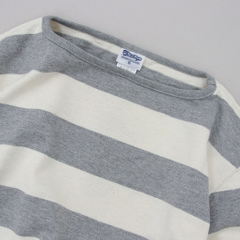 te001bd-w HDCS BOATNECK WIDE BORDER BASQUE SHIRT NATURAL MIXGREY