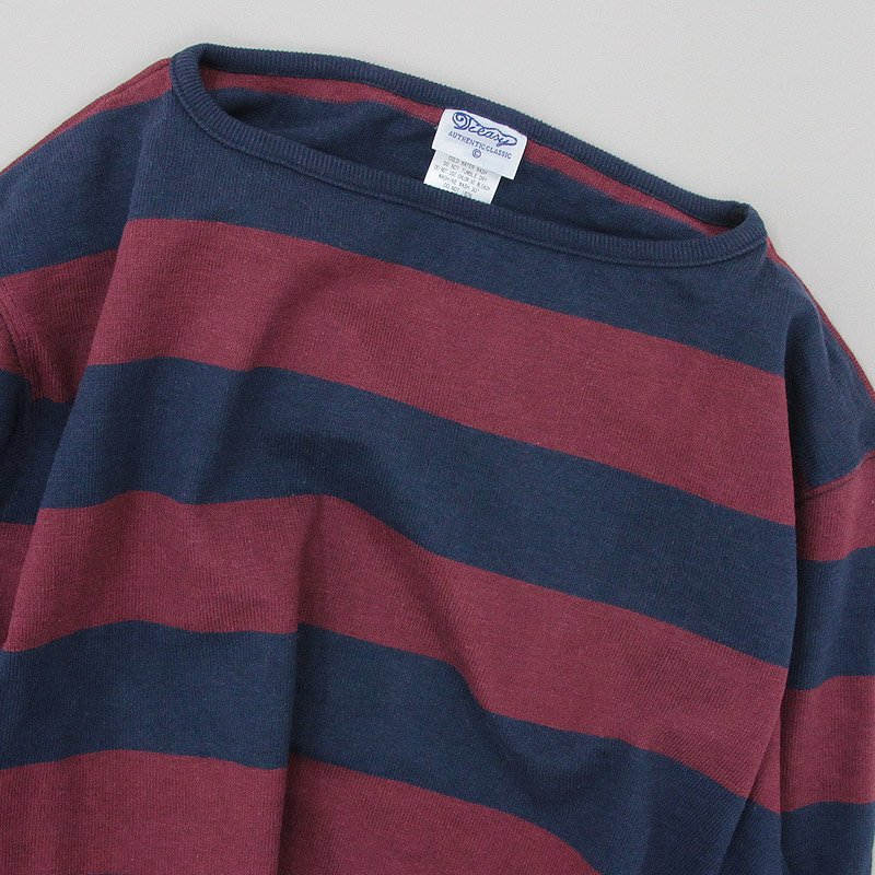 te001bd-w HDCS BOATNECK WIDE BORDER BASQUE SHIRT BURGUNDY NAVY