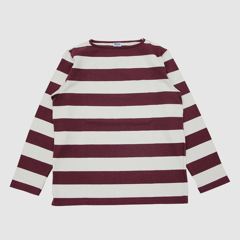 te001bd-w HDCS BOATNECK WIDE BORDER BASQUE SHIRT NATURAL BURGUNDY