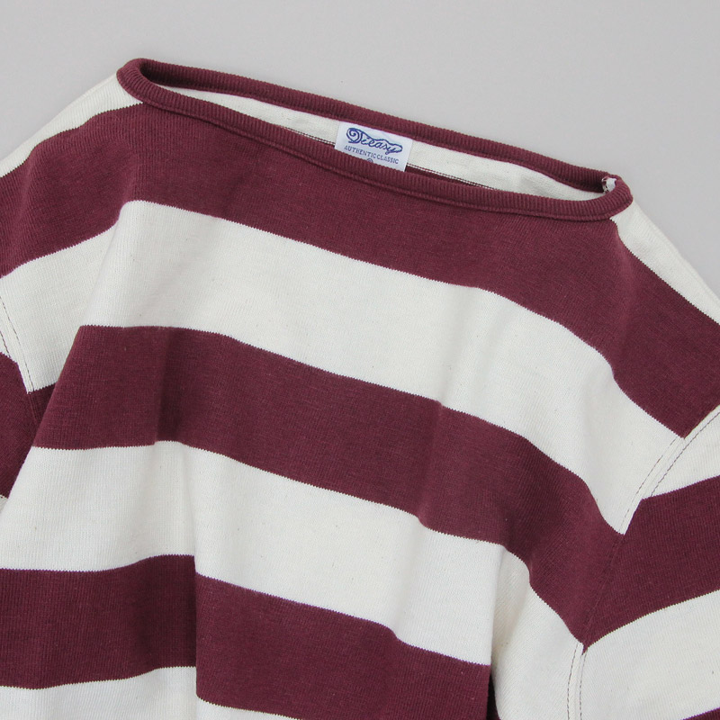 te001bd-w HDCS BOATNECK WIDE BORDER BASQUE SHIRT NATURAL BURGUNDY