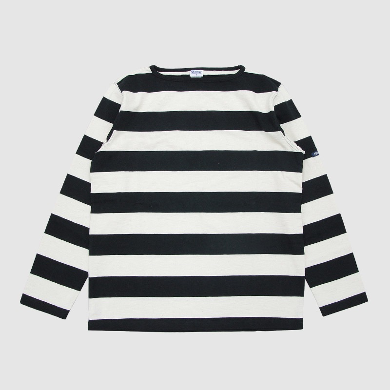 te001bd-w HDCS BOATNECK WIDE BORDER BASQUE SHIRT NATURAL BLACK