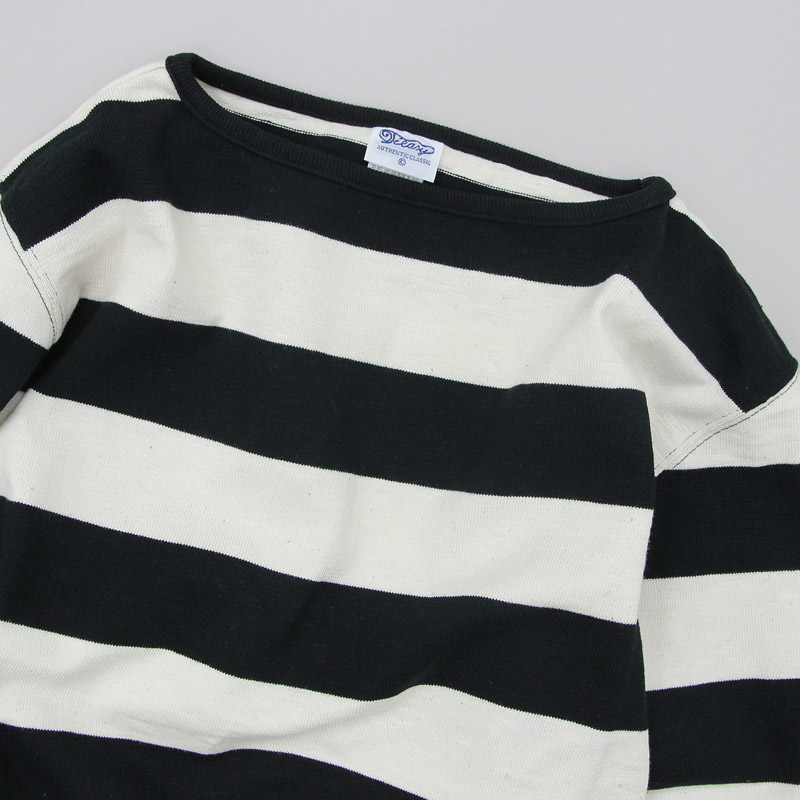 te001bd-w HDCS BOATNECK WIDE BORDER BASQUE SHIRT NATURAL BLACK