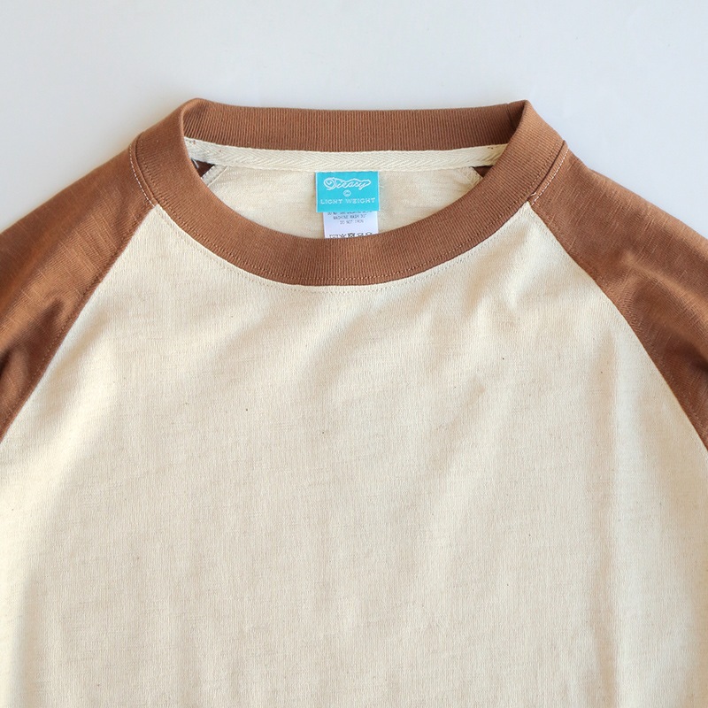 te001LT-CR34 HDCS LIGHT RAGLAN 3/4 CREW-T NATURAL × COCOA BROWN