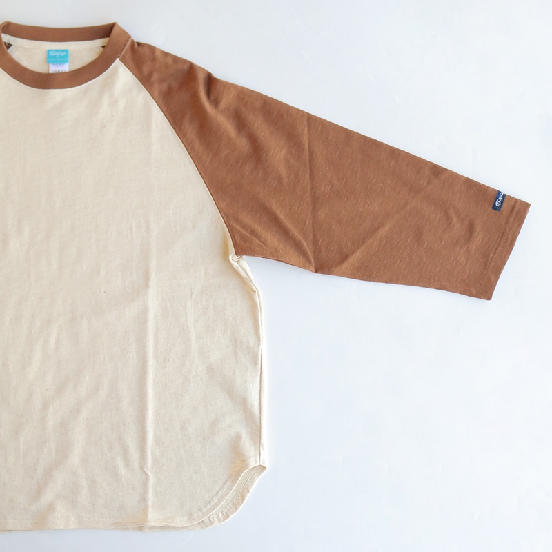 te001LT-CR34 HDCS LIGHT RAGLAN 3/4 CREW-T NATURAL × COCOA BROWN