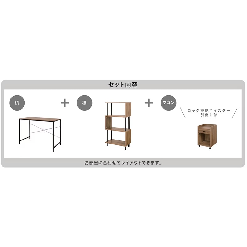 デスク3点セット IF ボルトEZ WAL/BK【お客様組み立て商品】の通販