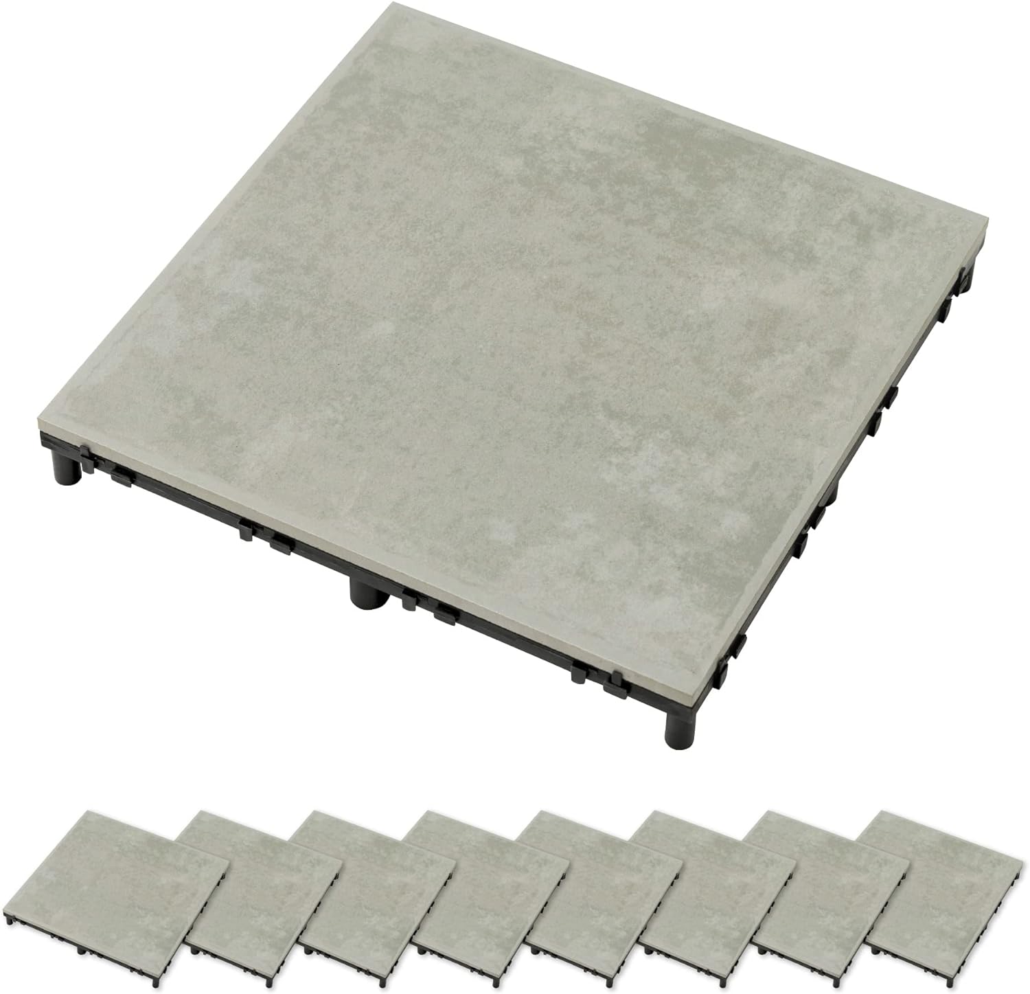 どんどんどん ベースアップ敷くだけタイル 磁器 ライトグレー 9枚組【色や質感