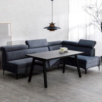 【テーブル品切れ】リビングダイニングセット テーブル エボル 天板140x80 BK/SGY ハ脚 BK + リビングダイニングソファ  レグルス アームレス165AL コーナーL DGY【大型商品配