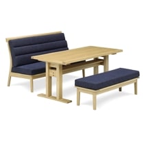 リビングダイニング3点セット 藍花 テーブルN.T753LD N(165) + 背付ベンチS753LD N + ベンチB753LD N(126)藍色 ナチュラル色【大型商品配送便でのお届け】※単品有