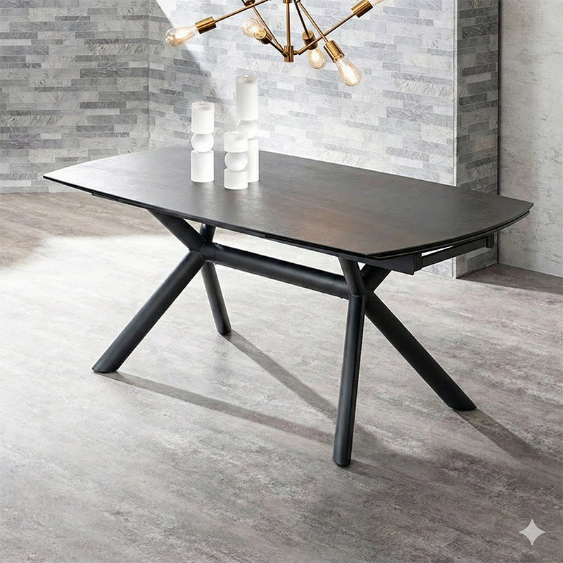 伸長ダイニングテーブル NICOLA 160EXT(HT2302B-GN)ブラック【大型商品