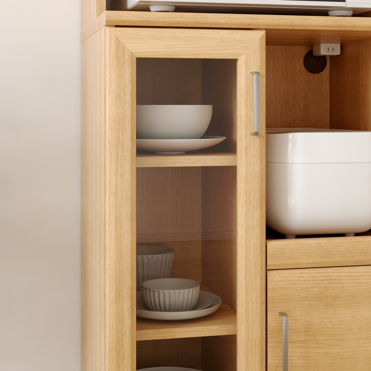 白井産業 レンジ台 食器棚 ホワイト 白　BRM-1460SL WH ベアルモ レンジ台 食器棚 幅59cm 高さ138cm ホワイト 白 スライド棚 コンセント
