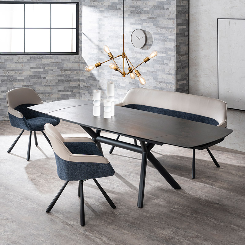 伸長ダイニングテーブル NICOLA 160EXT(HT2302B-GN)ブラック【大型商品