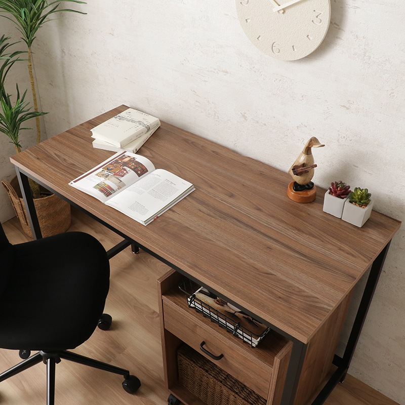 デスク2点セット IF カンテラ 机・ワゴン WAL/BK【お客様組立商品】の