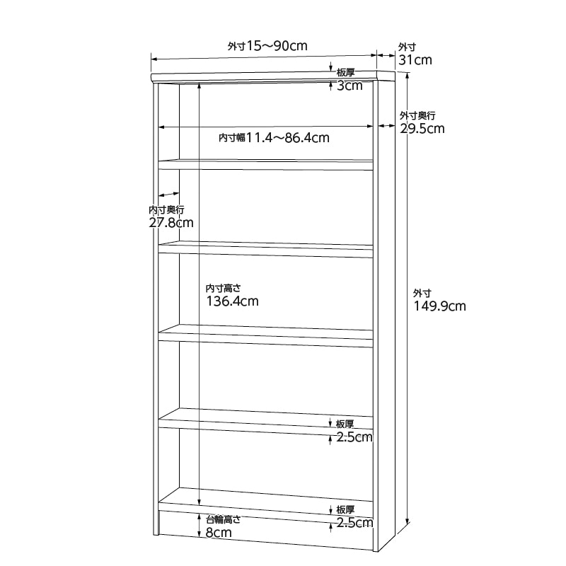 お客様組立商品】オーダーラック奥行31cmレギュラータイプ〔タフ棚板