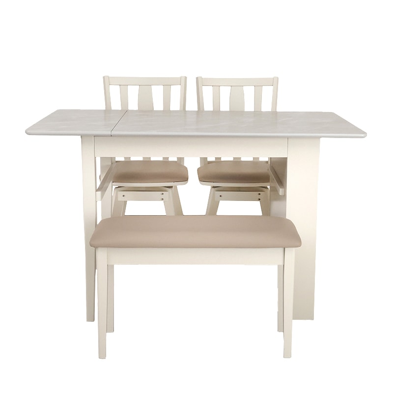 豪華客間テーブル　鶴 ダイニング4点セット 伸長テーブル CALM4 90EXTMHY/M-LGY + 回転チェア