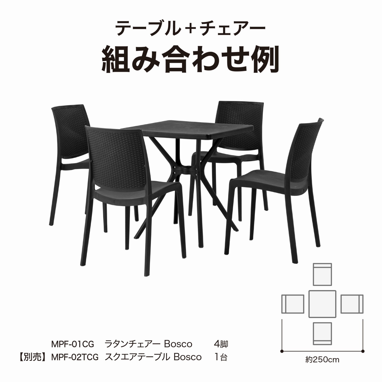 ラタン調チェアー黒 4脚セット ラタンチェアー Bosco 2脚組 ラタン調チェアー黒 4脚セット ラタンチェアー Bosco 2脚組