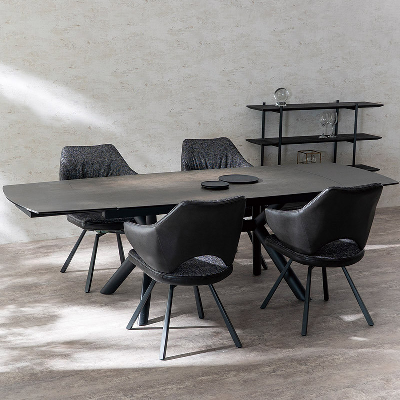 伸長ダイニングセット NICOLA セラミックテーブル 160EXT BK ＋ 回転A