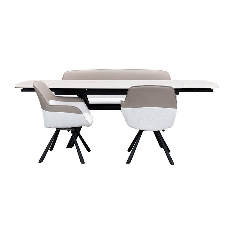 伸長ダイニングセット NICOLA セラミックテーブル 160EXT WHモクメ ＋