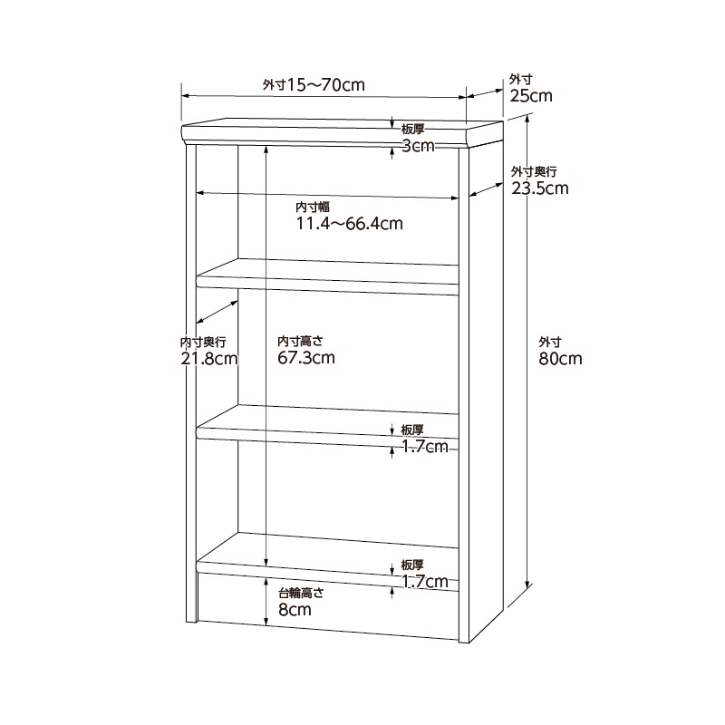 お客様組立商品】オーダーラック奥行25cmスリムレギュラー〔標準棚板