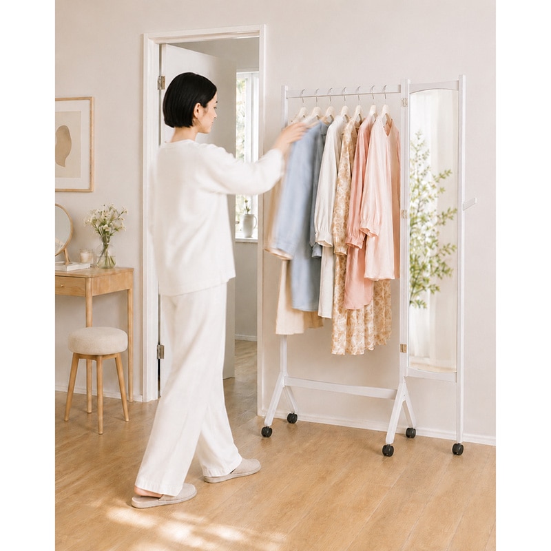 スタンドミラー IFM-3909WH Hanger Mirror 【お客様組立商品】の通販