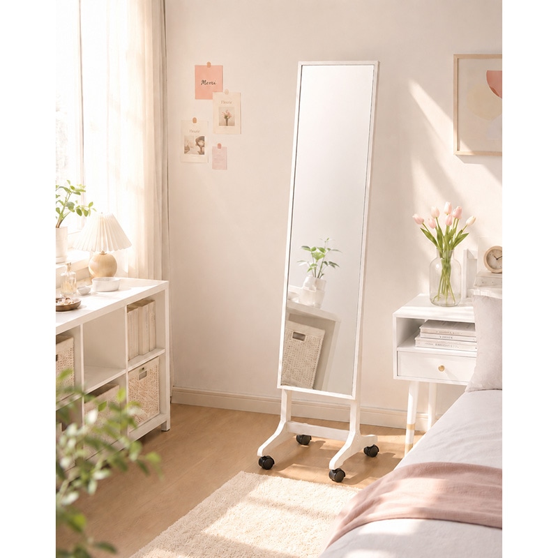 パイン材スタンドミラー　PINK HOUSE ロゴ入り スタンドミラー IFM-3910WH Caster Mirror 【お客様組立商品】の通販