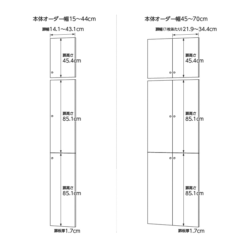 お客様組立商品】オーダーラック扉・突っ張り棚付き奥行46cmラージ