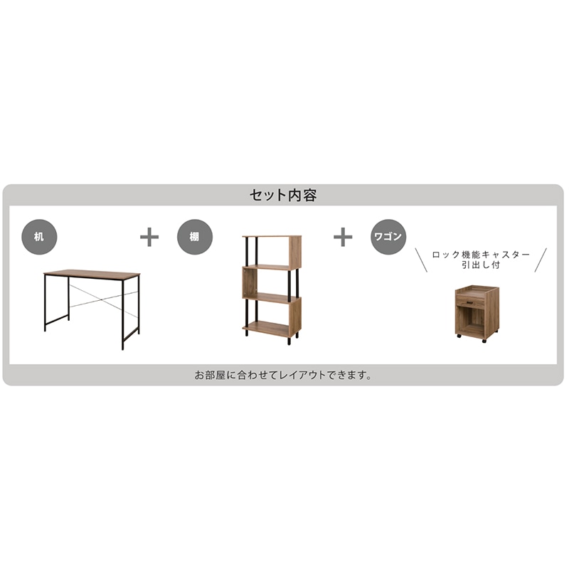 デスク3点セット IF ボルトEZ WAL/BK【お客様組み立て商品】の通販