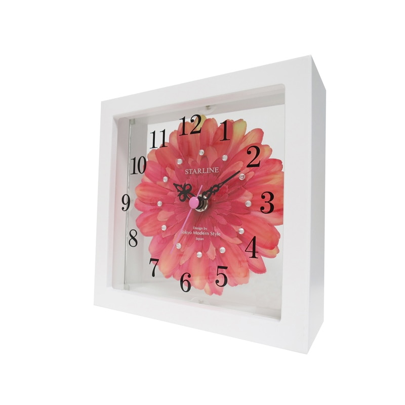 花柄の赤色置時計 ◇人気のギフト 押し花 花時計 φ15cm 【フラワーサークル