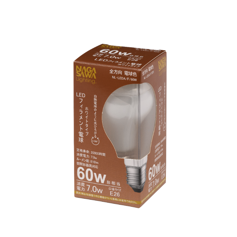 E26 一般球型フィラメントLED電球 60W相当 フロストタイプ NL