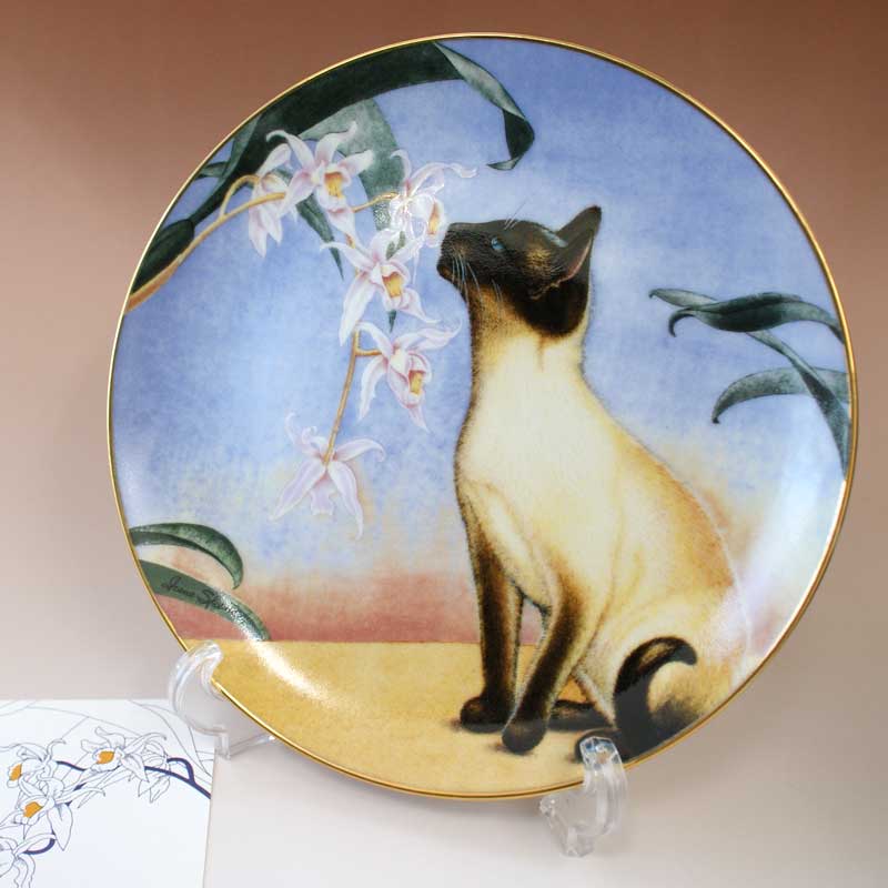 ダンバリーミント猫の絵皿プレート シャム猫 NOSE IN BLOOM アイリーン・スペンサー 証明書付1989年