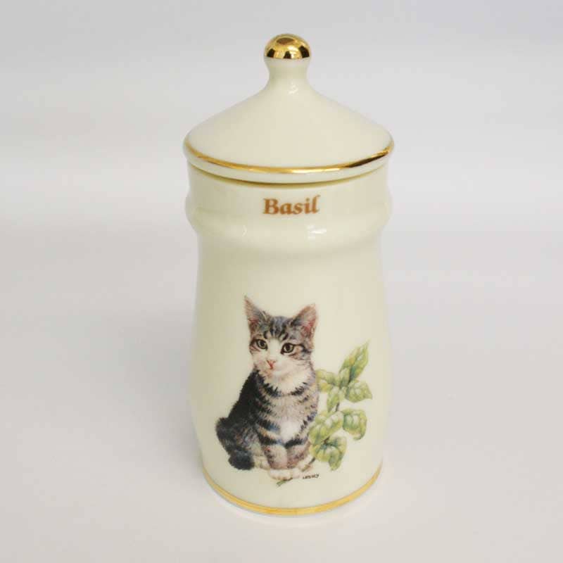 ダンバリーミント レズリー・アン・アイボリー猫のスパイスジャー バジル / ハリー