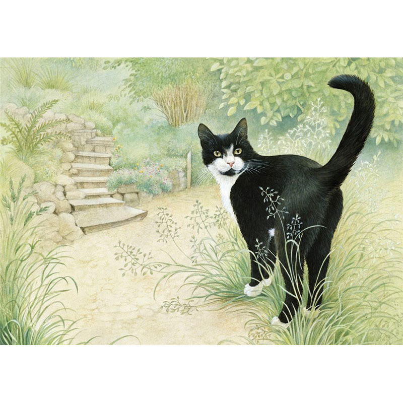 レズリーアンアイボリー 猫の輸入グリーティングカード封筒付 Chesterton in the garden