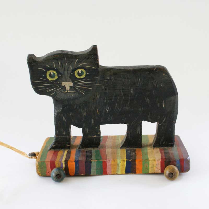 ヴィンテージ　猫車 1920年代 ヴィンテージ黒猫の木製おもちゃ 引き車 プルトイ TIM & SAILOR