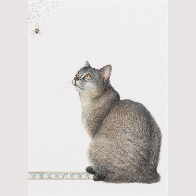 レズリーアンアイボリー 猫の輸入グリーティングカード封筒付 Amulet and the garden spider